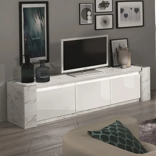 Attoria LED Large TV Stand - White Marble Effect, MDF image