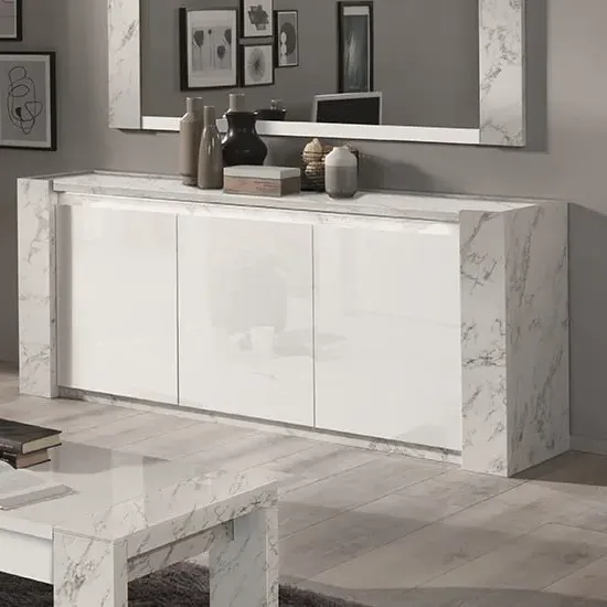 Attoria LED Sideboard - White Marble Effect, MDF image