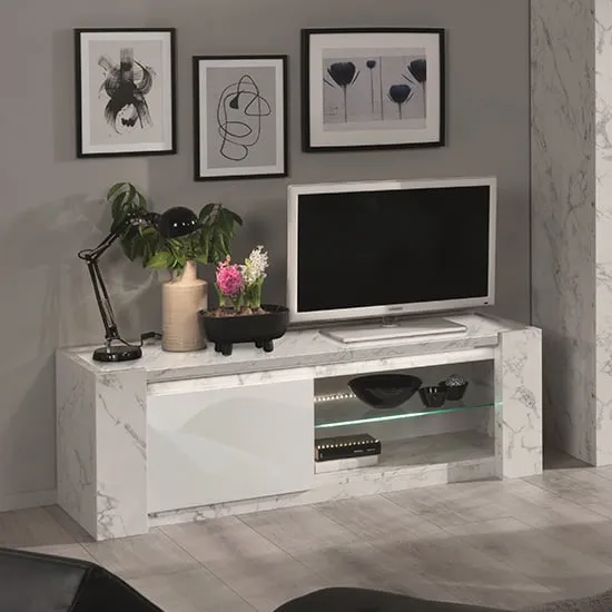 Attoria TV Stand with LED Lights - White, MDF