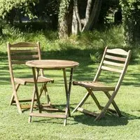 Atwater Folding Tea Table with 2 Chairs - Natural, Acacia Wood