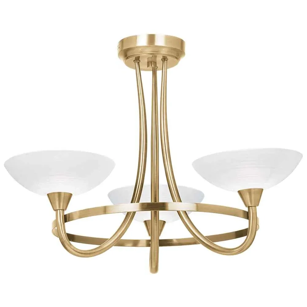 Auburn Glass 3 Ceiling Light with Steel Frame - Antique Brass image