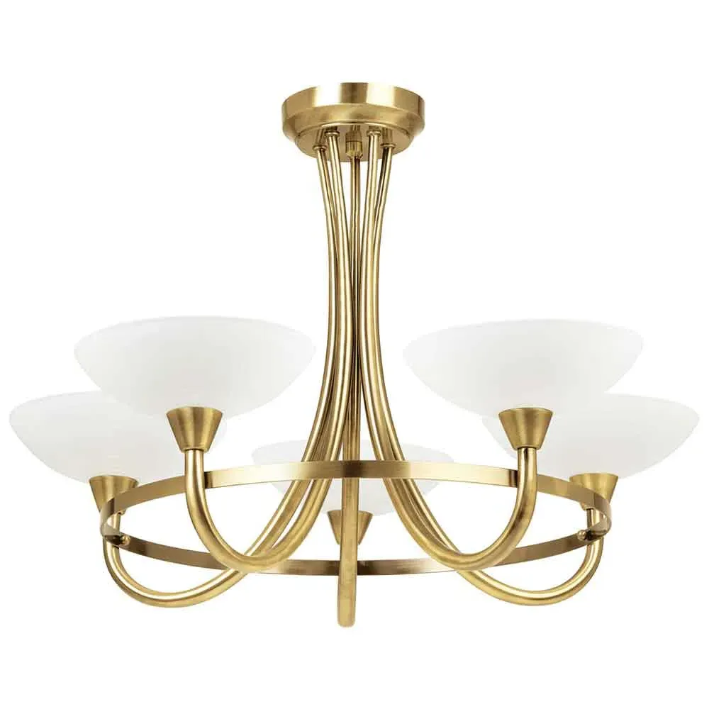 Auburn Glass 5 Ceiling Light with Steel Frame - Antique Brass