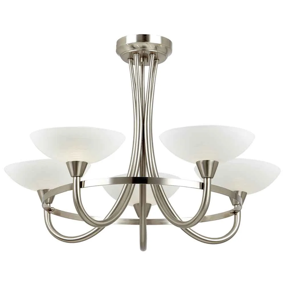 Auburn Glass 5 Ceiling Light with Steel Frame - Satin Chrome