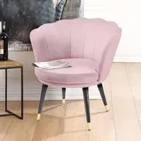 Auburn Velvet Armchair with Wooden Legs - Pink