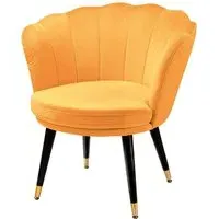 Auburn Velvet Armchair with Wooden Legs - Yellow