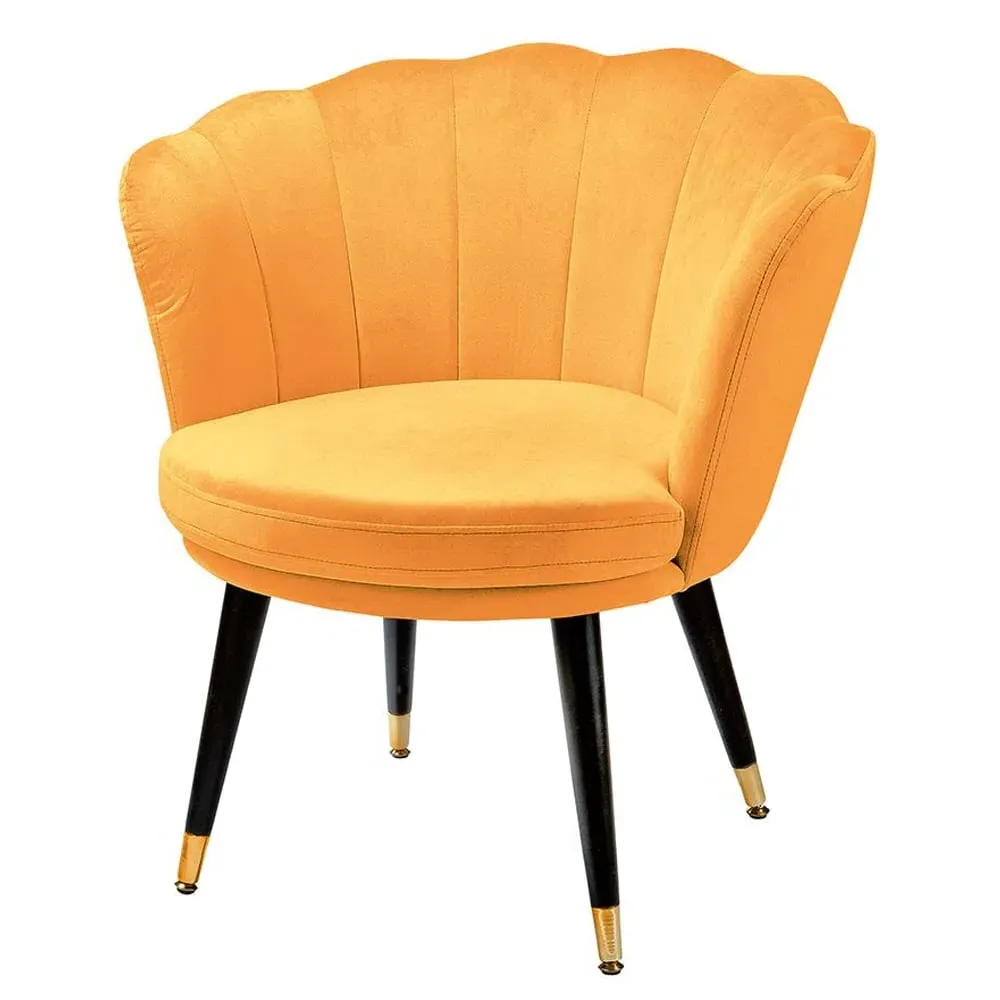 Auburn Velvet Armchair with Wooden Legs - Yellow