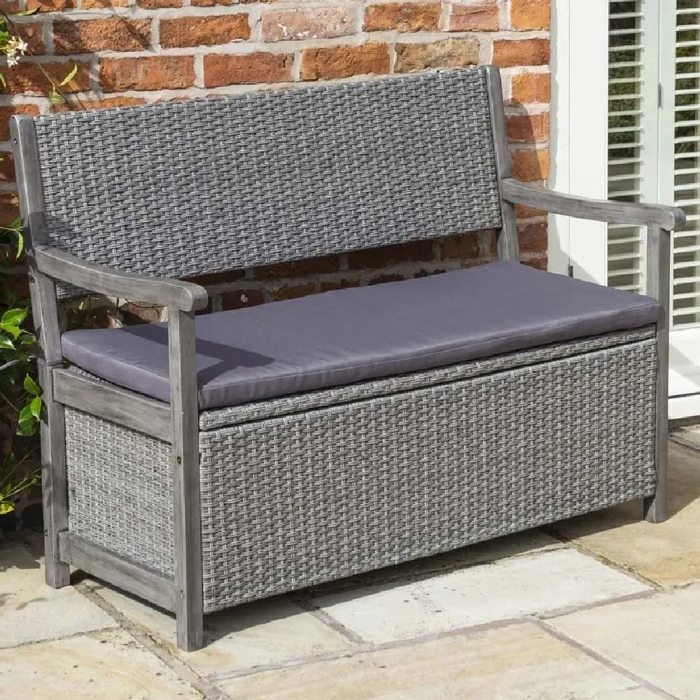 Auchinleck Rattan Garden Storage Bench - Grey image
