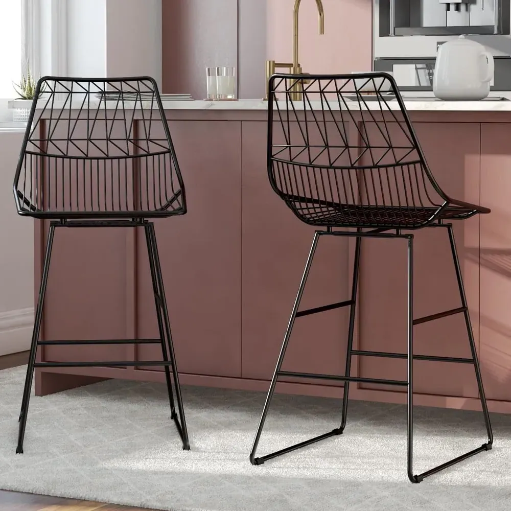 Auckland Wire Counter Bar Stools Pair - Black, Metal image