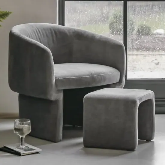 Augusta Fabric Armchair with Foot Stool - Anthracite