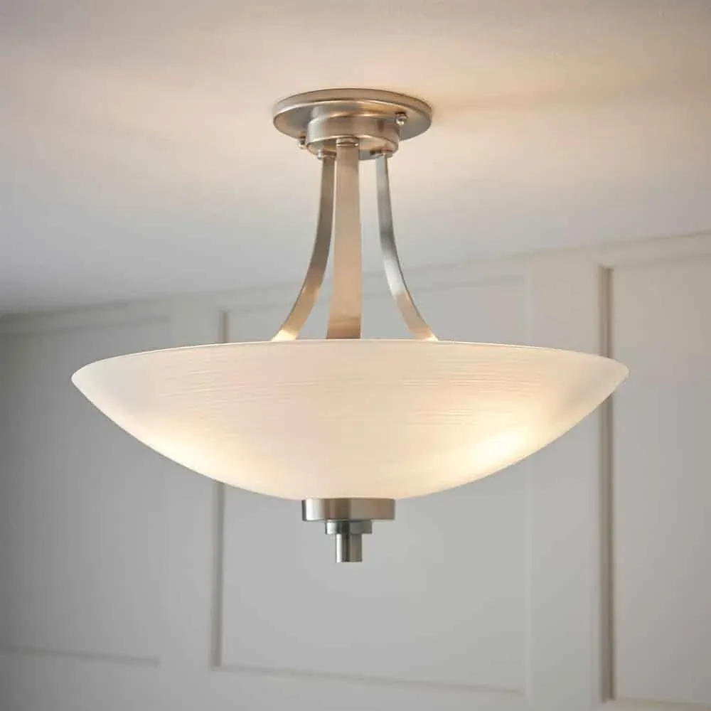 Augusta Glass Semi Flush Ceiling Light - Satin Chrome, White