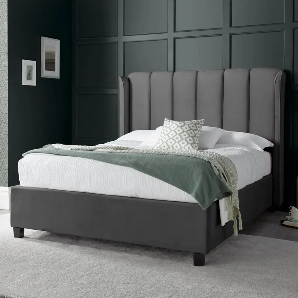 Augusta King Size Ottoman Storage Bed - Grey, Velvet