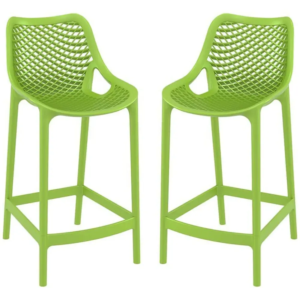 Aultas Bar Stools Pair - Green, Polypropylene