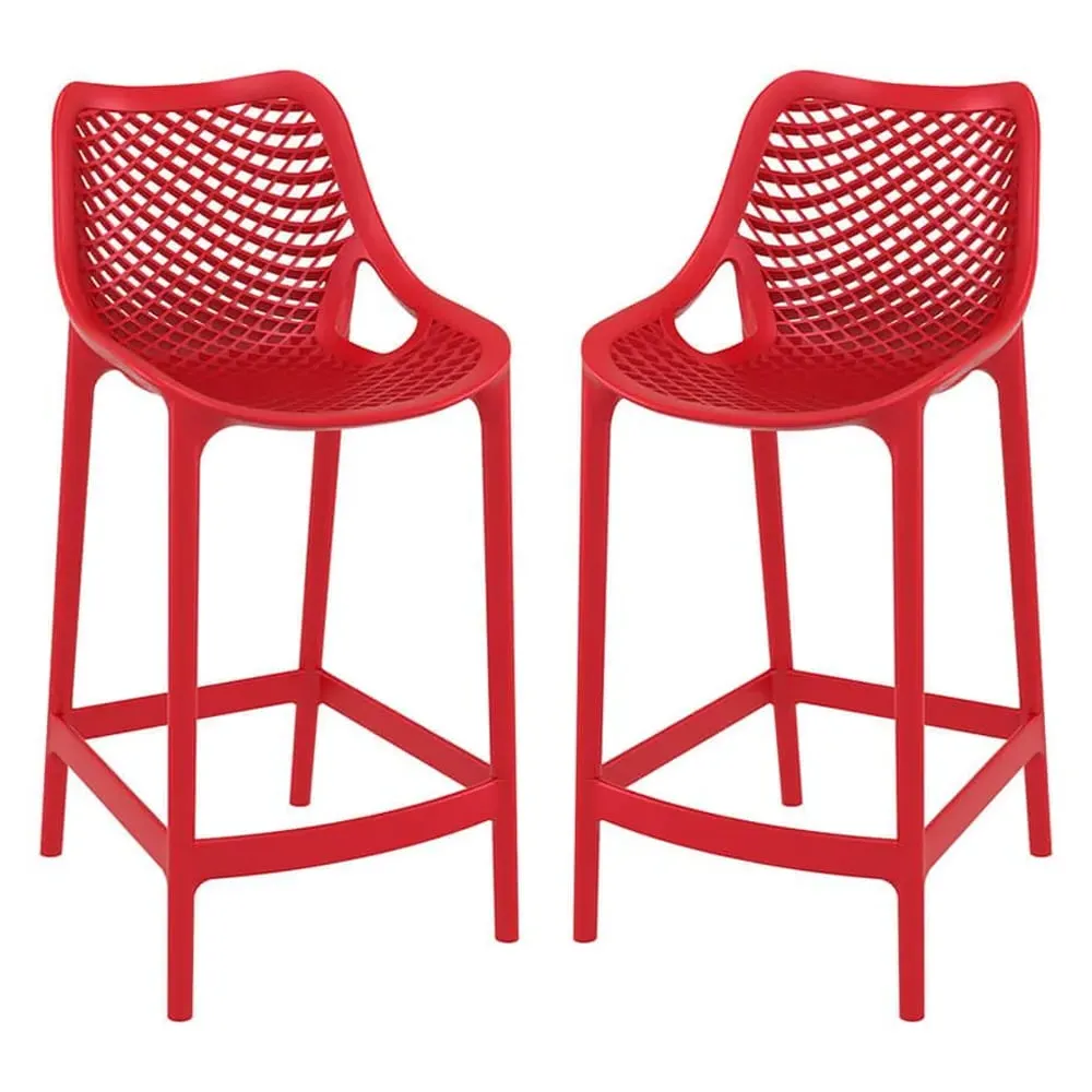 Aultas Bar Stools Pair - Red, Polypropylene