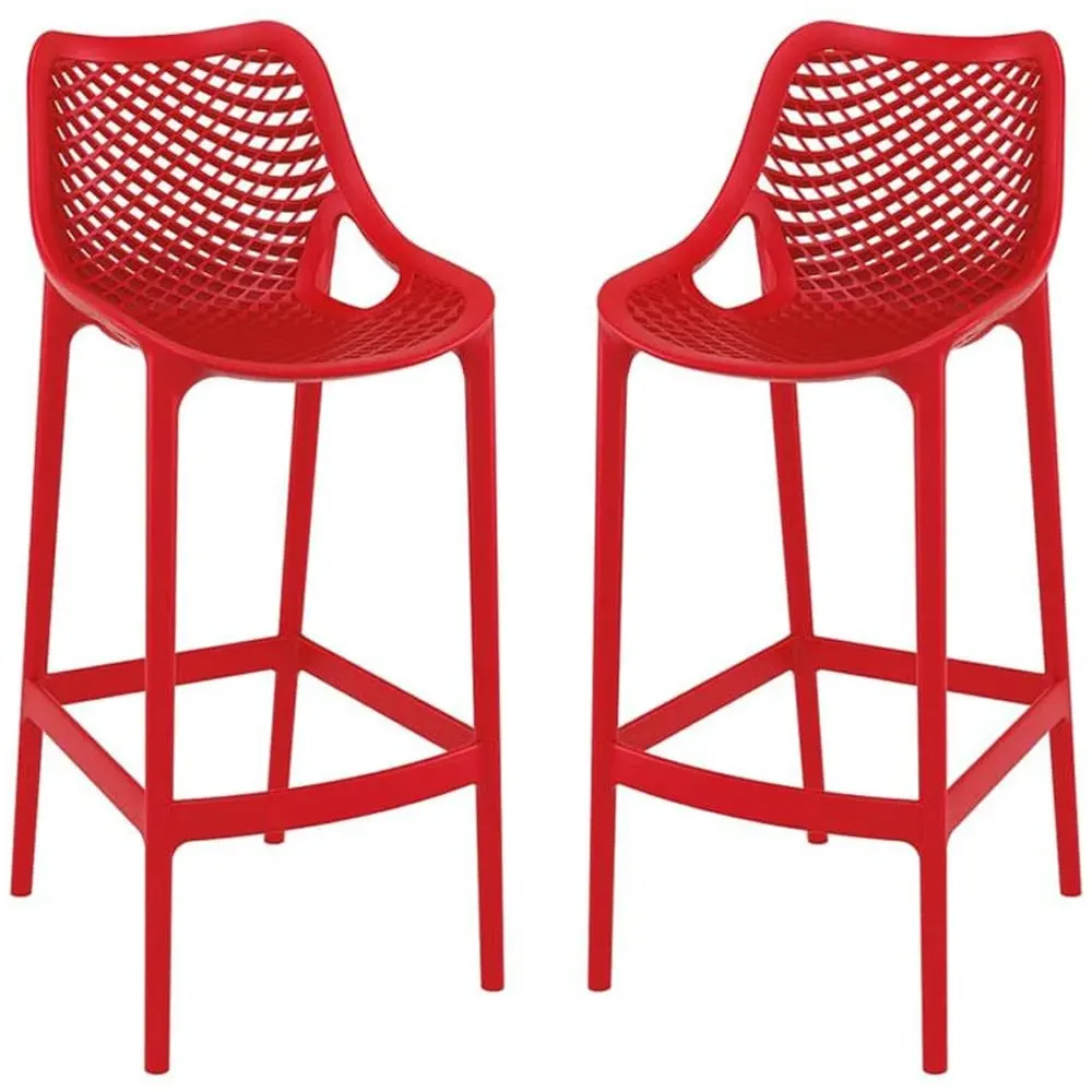 Aultas Bar Stools Pair - Red, Polypropylene
