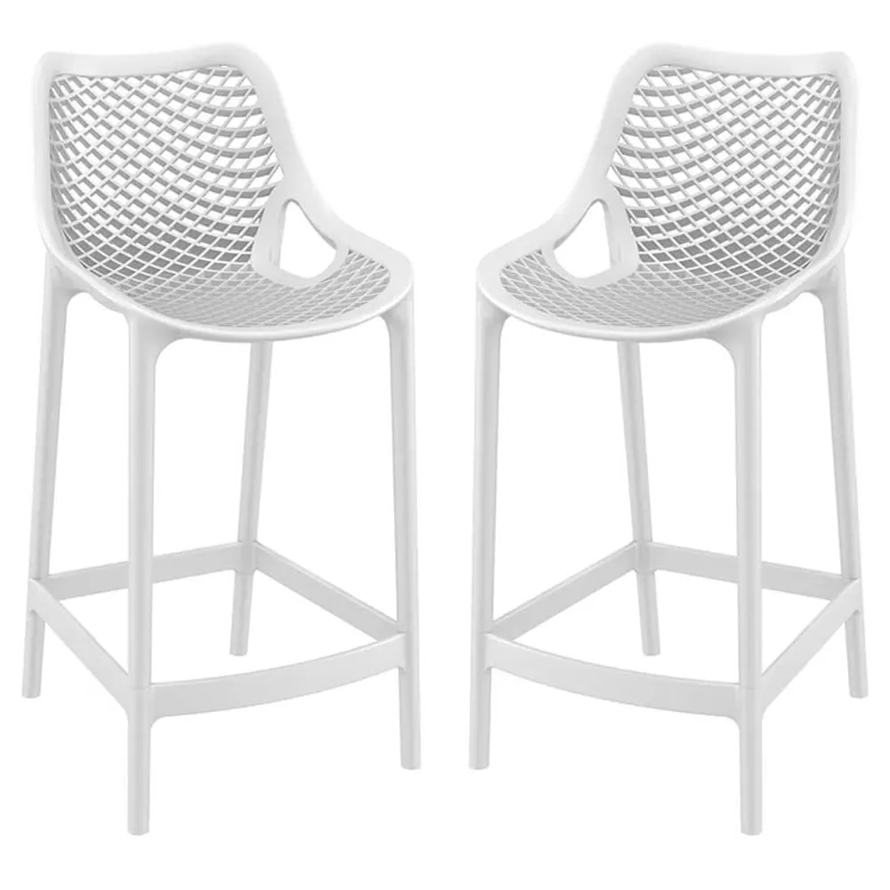 Aultas Bar Stools Pair - White, Polypropylene