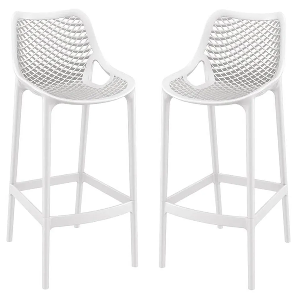 Aultas Bar Stools Pair - White, Polypropylene