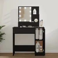 Aurora Dressing Table with LED Lights - Black, Engineered Wood
