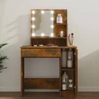 Aurora Dressing Table with LED Lights - Smoked Oak