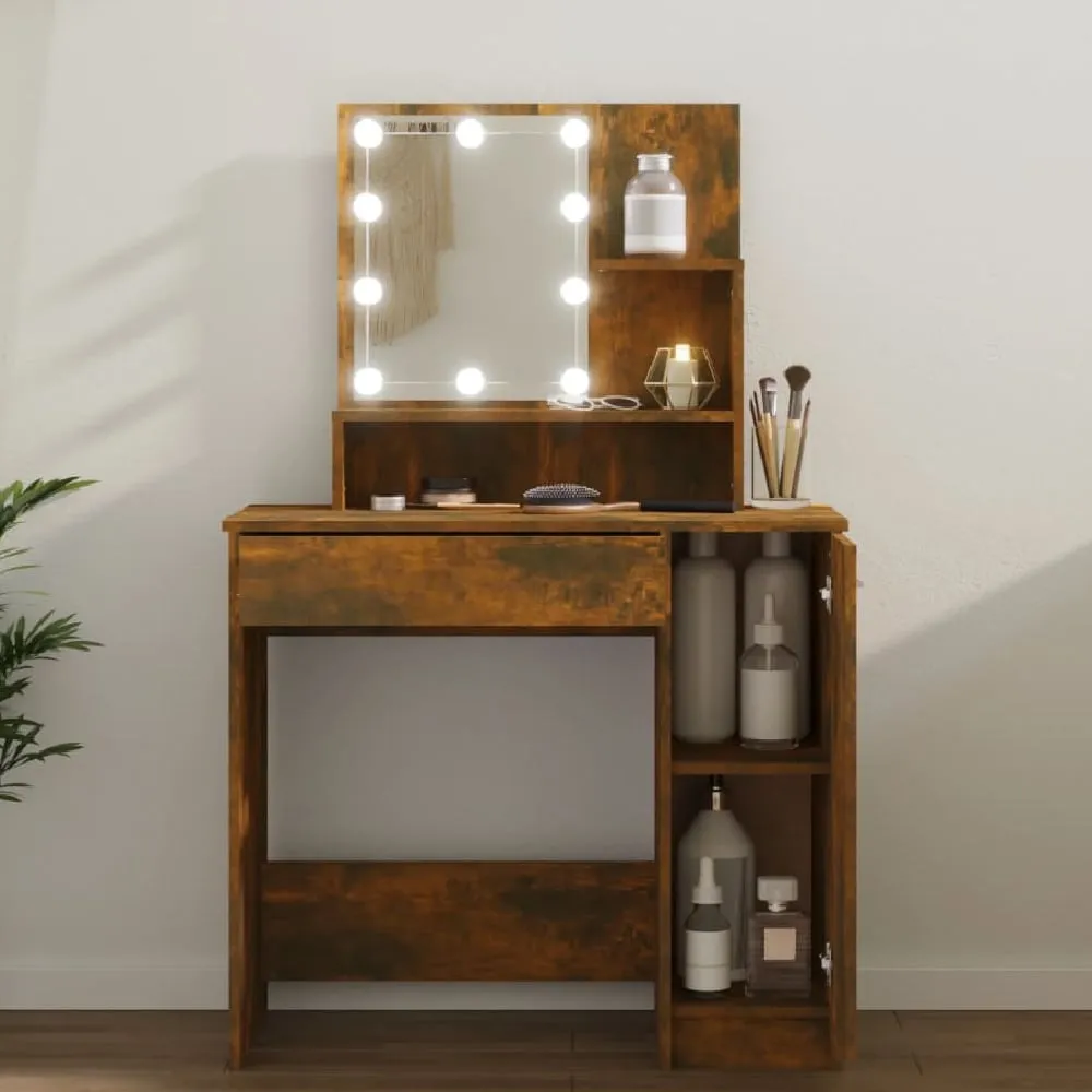 Aurora Dressing Table with LED Lights - Smoked Oak image