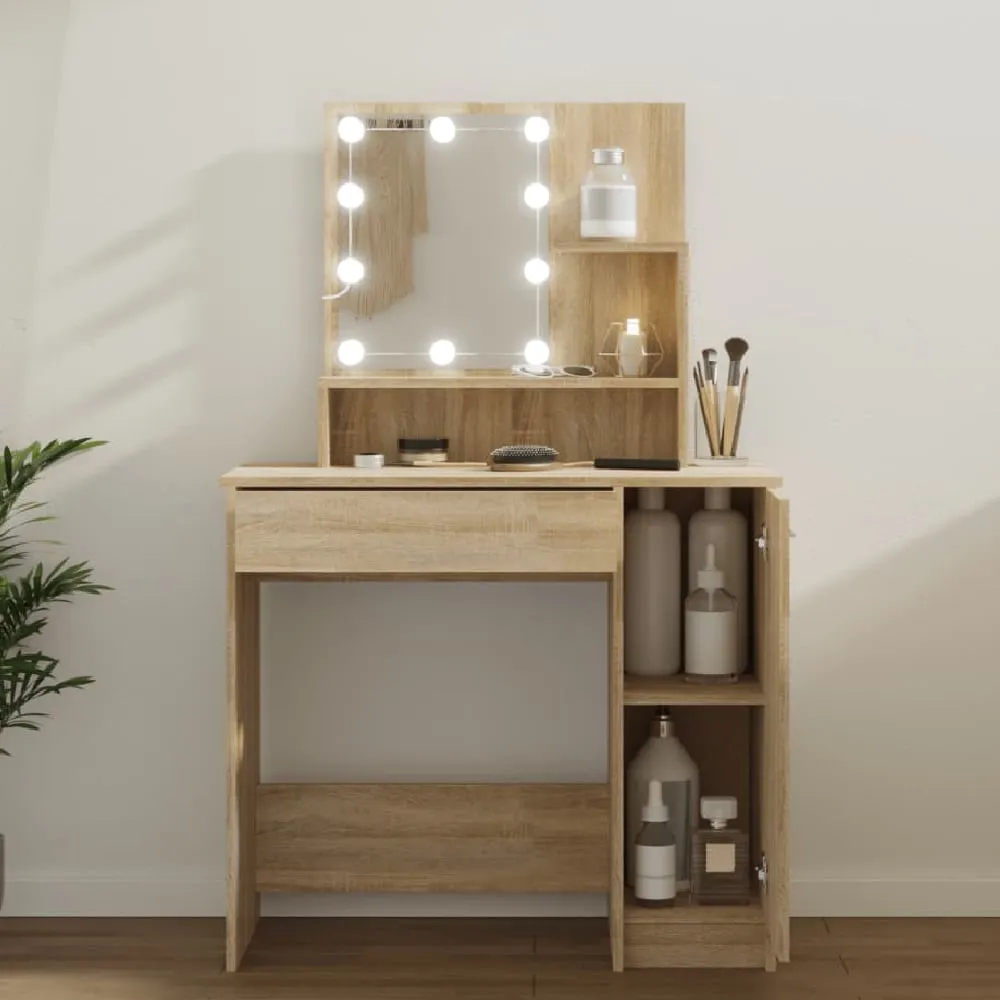 Aurora Dressing Table with LED Lights - Sonoma Oak