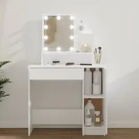 Aurora Dressing Table with LED Lights - White, Engineered Wood
