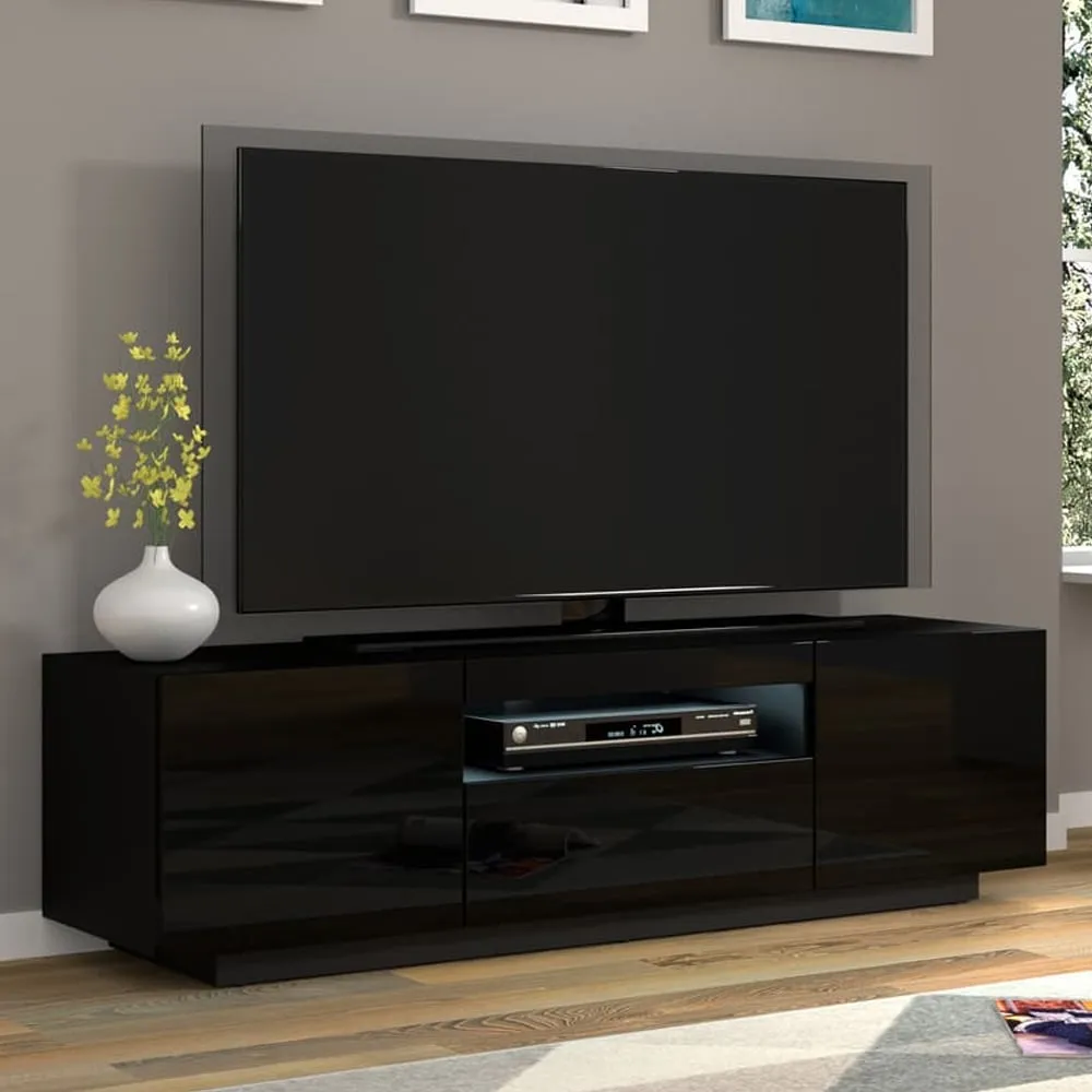 Aurora High Gloss TV Stand with 3 Doors and LED - Black image