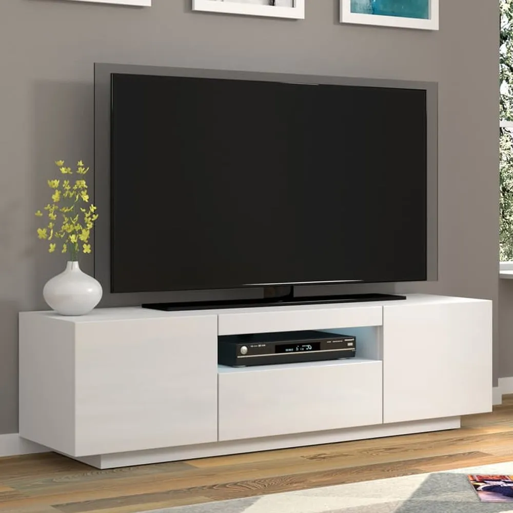 Aurora High Gloss TV Stand with 3 Doors and LED - White