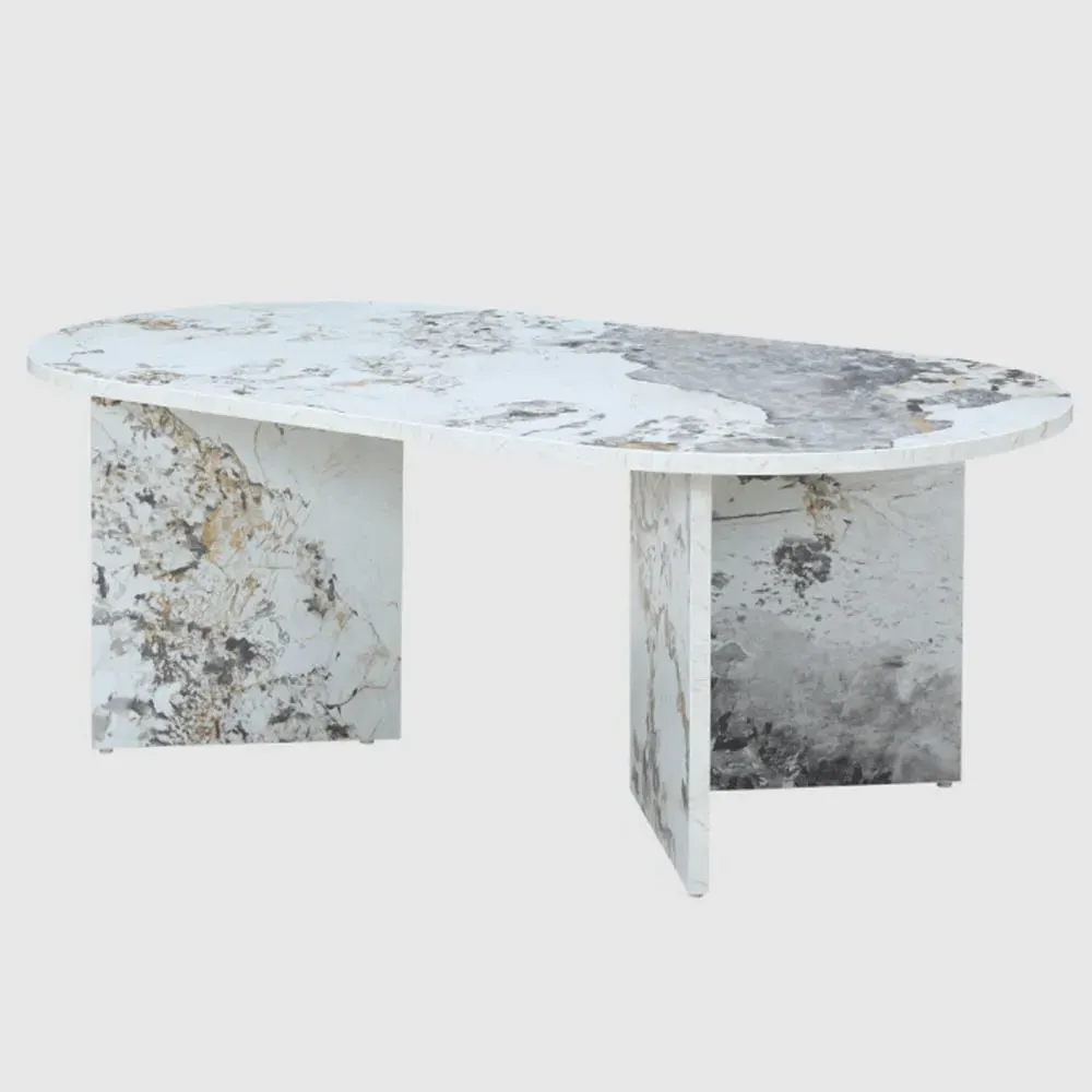 Aurora Oval Coffee Table - Pandora Marble Effect, MDF