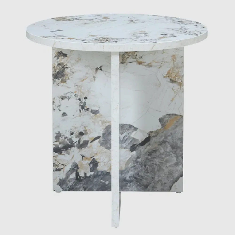 Aurora Round Side Table - Pandora Marble Effect, MDF image