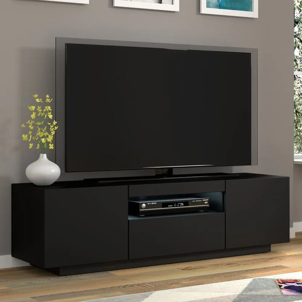 Aurora TV Stand with 3 Doors and LED - Matt Black
