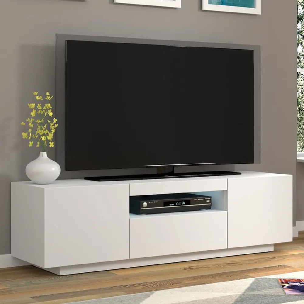 Aurora TV Stand with 3 Doors and LED - Matt White