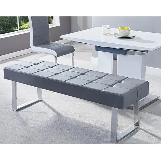 Austin Large Dining Bench - Grey, Faux Leather