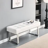 Austin Large Dining Bench - White, Faux Leather