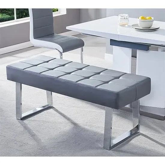 Austin Small Dining Bench - Grey, Faux Leather