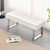 Austin Small Dining Bench - White, Faux Leather