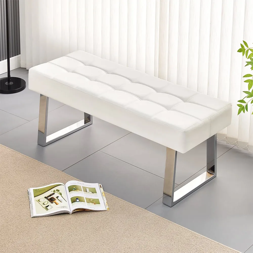 Austin Small Dining Bench - White, Faux Leather