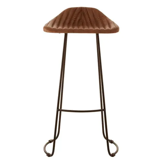 Australis Bar Stool with Iron Sled Base - Brown, Leather