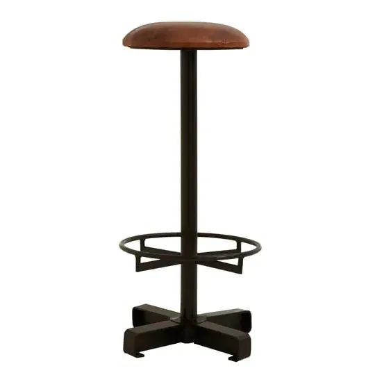 Australis Round Bar Stool with Iron Base - Brown, Leather image