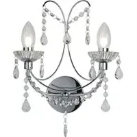 Autumn 2 Light Bathroom Wall Light - Chrome, Crystal Glass