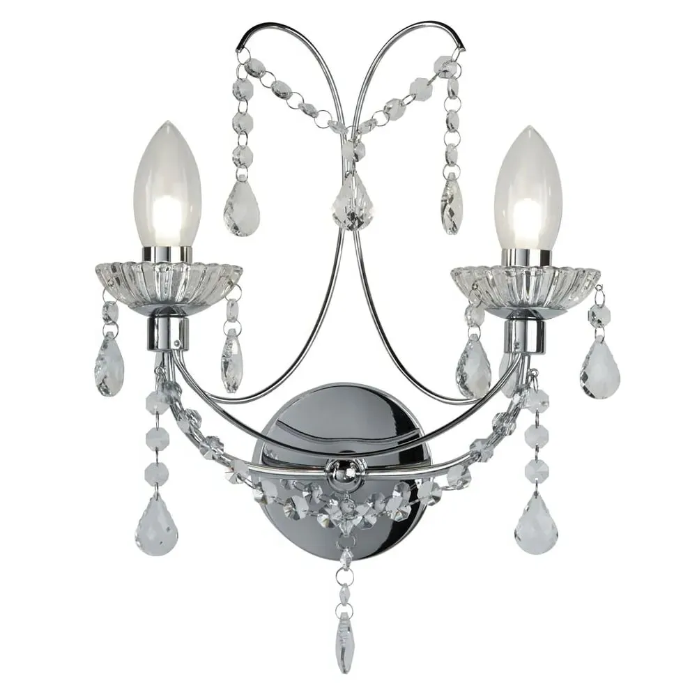 Autumn 2 Light Bathroom Wall Light - Chrome, Crystal Glass image