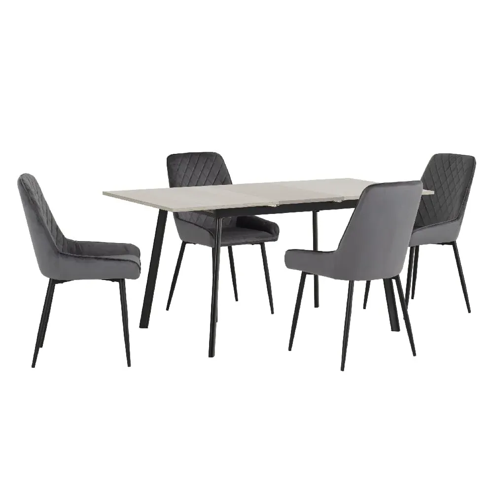 Avah Extendable Dining Table Set with 4 Chairs - Grey