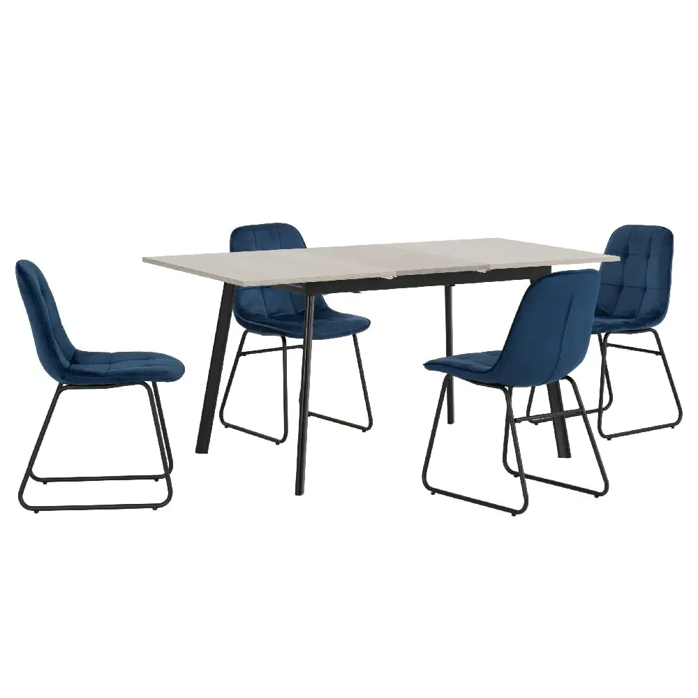 Avah Extendable Dining Table Set with 4 Lyster Chairs - Blue