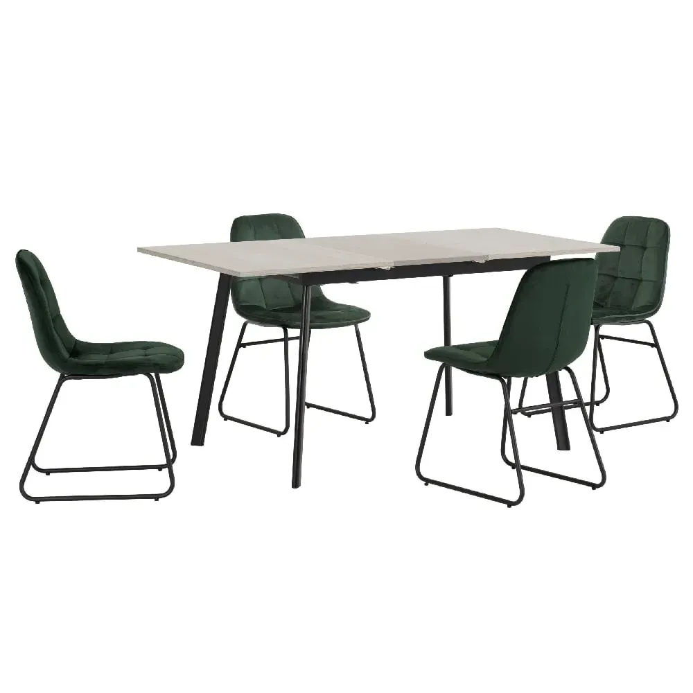 Avah Extendable Dining Table Set with 4 Lyster Chairs - Green