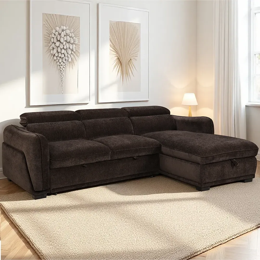 Avani L-Shaped Sofa Bed - Cocoa, Fabric product
