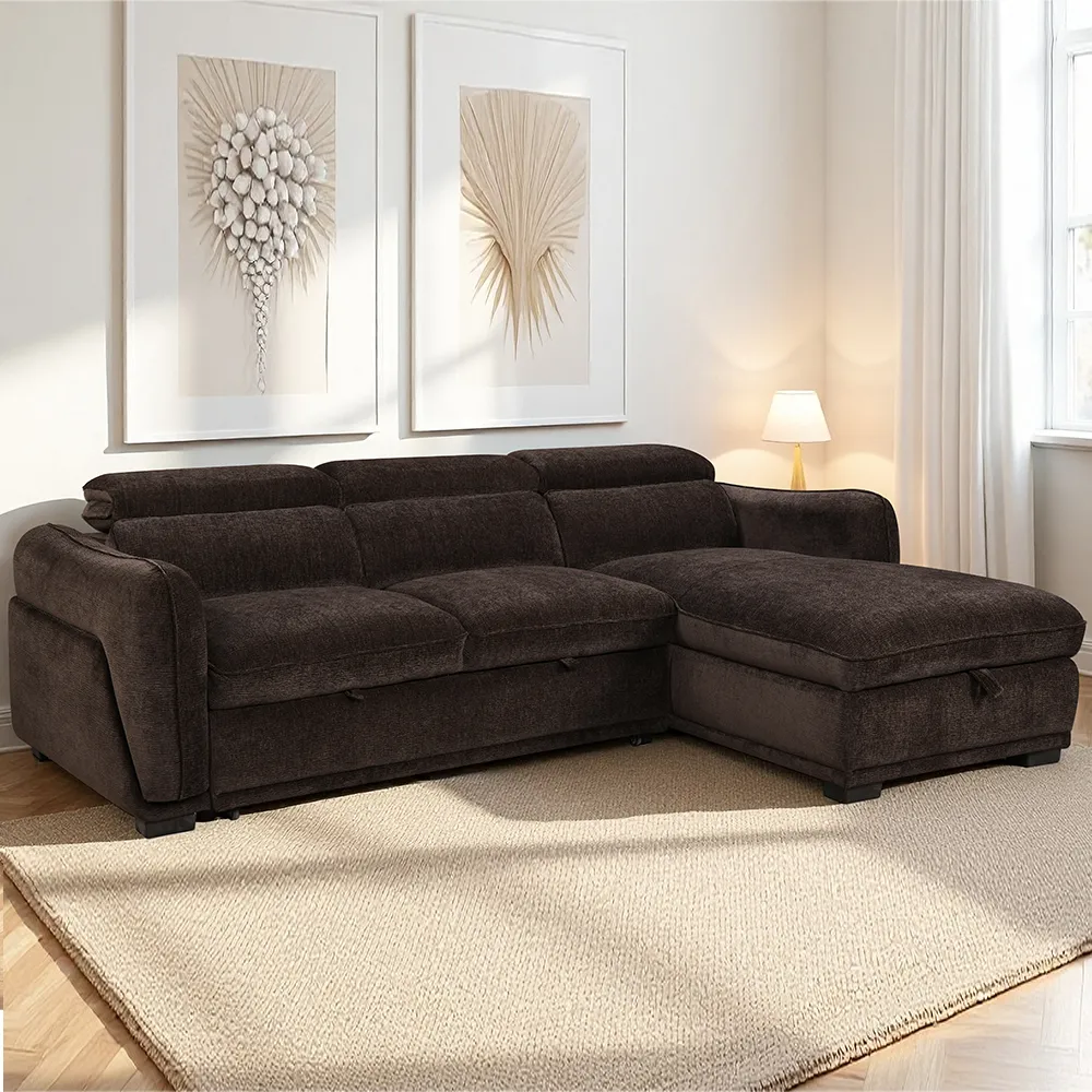 Avani Right-Handed Sofa Bed with Chaise - Cocoa, Fabric product
