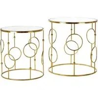 Avanto Round Glass Set of 2 Side Tables - Gold