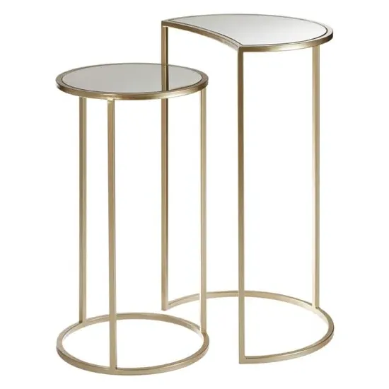 Avanto Round Glass Top Set of 2 Side Tables - Champagne, Iron image