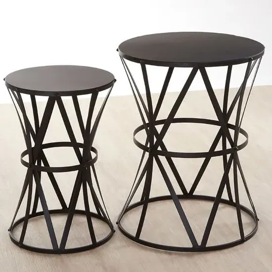 Avanto Set of 2 Side Tables with Cross Design - Black, Iron