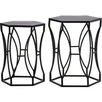 Avanto Set of 2 Side Tables with Geometric Design - Black, Iron