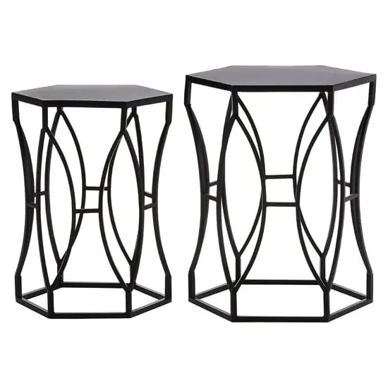 Avanto Set of 2 Side Tables with Geometric Design - Black, Iron